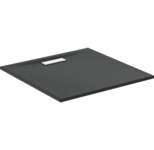 Schwarze Duschwanne mit quadratischer Form und Ablauf
