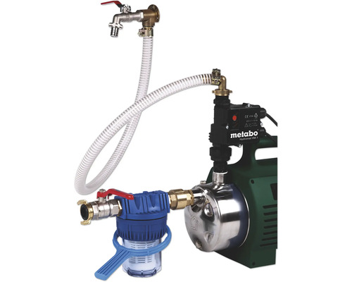 Hauswasserwerk mit Wasserhahn, Filter und Schlauch