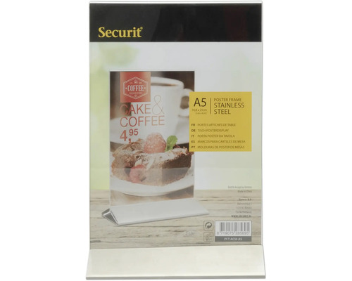 Présentoir de table Securit A5 en acier inoxydable
