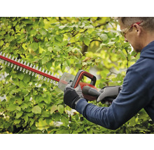 Mann schneidet Hecke mit einer Heckenschere