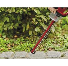 Person bedient eine Heckenschere vor einer Hecke.