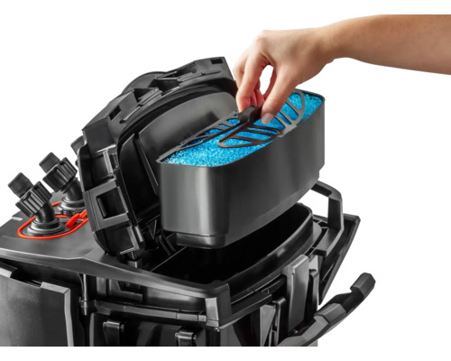 Aquarium Aussenfilter mit Filtermedien und Hand