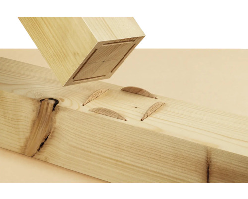 Assemblage de bois avec lamelles et une poutre en bois