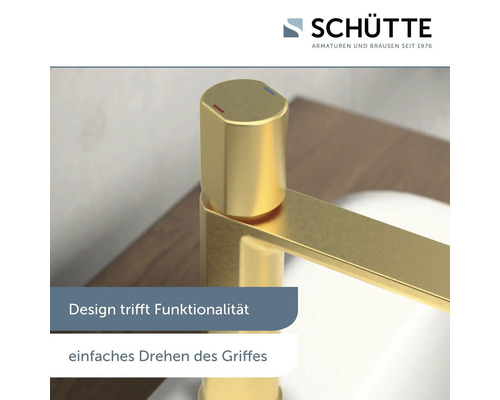Logo Schütte Armaturen. Robinet de salle de bain en laiton.