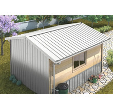 Gartenschuppen mit Metalldach, Holzverkleidung und Fenster