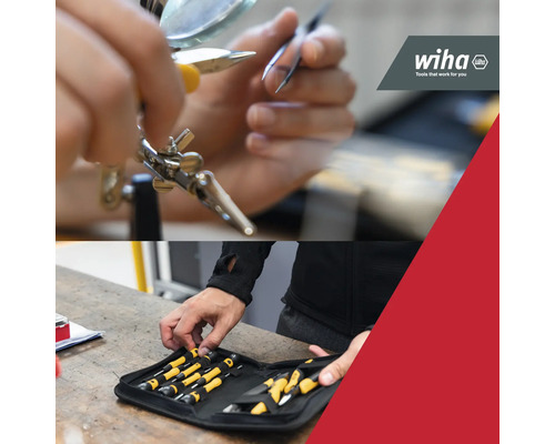 Person mit Werkzeug und Schraubendreher Set von Wiha