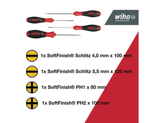Wiha Schraubendreher Set SoftFinish Schlitz und Phillips