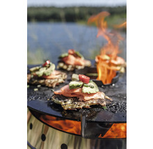 Gril garni d''aliments tels que du saumon, de l''avocat et des tomates