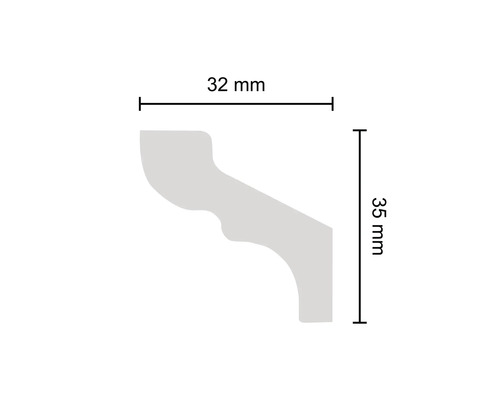 Technische Zeichnung einer Zierleiste mit den Maßen 32 Millimeter mal 35 Millimeter
