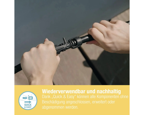 Demonstration der Verbindung von Bewässerungsschläuchen mit einem Schnellkupplungssystem