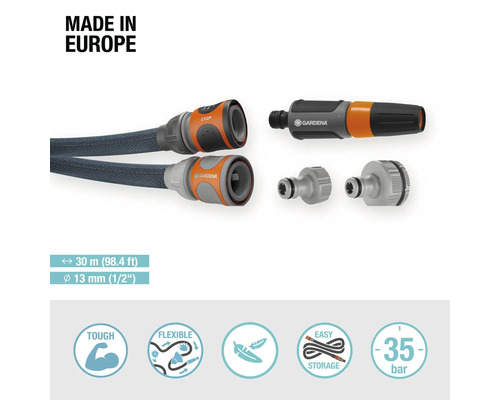 Gardena Gartenschlauch Set mit Spritze und Kupplungen, 30 Meter lang und 13 Millimeter Durchmesser