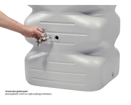 Réservoir d''eau de pluie gris avec robinet comme exemple d''application