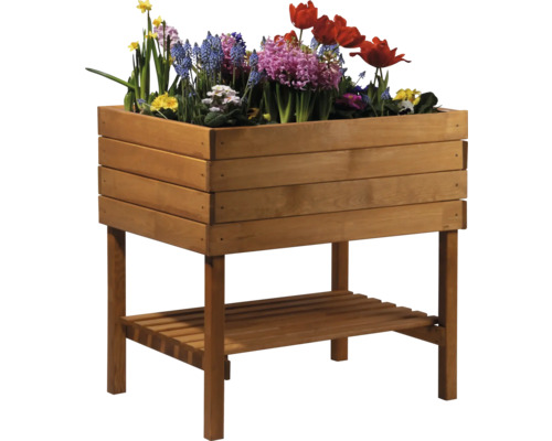 Jardinière sur pieds en bois avec plantation