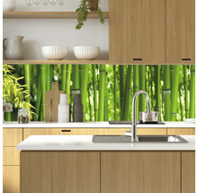 Moderne Küche mit Bambus-Motiv als Spritzschutz hinter der Spüle