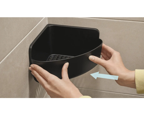 Schwarzes Eckregal zur Wandmontage im Badezimmer