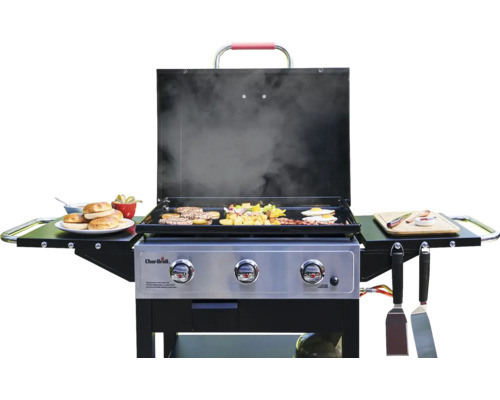 Gril avec surface de cuisson ouverte et aliments