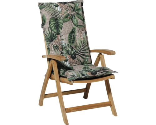 Chaise de jardin en bois avec coussins motif jungle