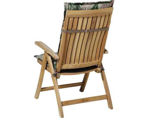 Chaise de jardin en bois avec coussin, vue arrière.