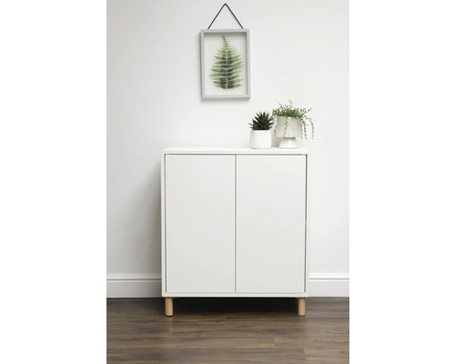 Weißer Mehrzweckschrank mit zwei Türen und Dekoration