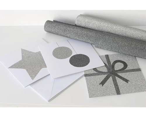 Papier cadeau décoratif et cartes de vœux avec motifs étoile, boule et cadeau