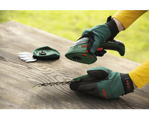 Akkuschere für Gras und Strauch mit Zubehör und Handschuhen