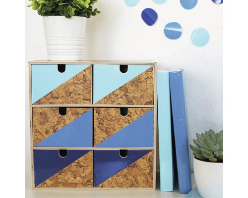 Kommode mit sechs Schubladen, Korkfront und Dreiecksdesign