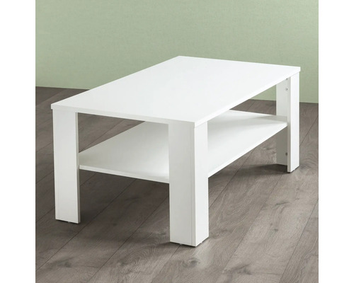 Table basse blanche avec étagère