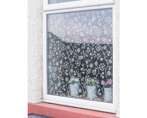 Fenêtre avec film décoratif floral pour la protection de la vue