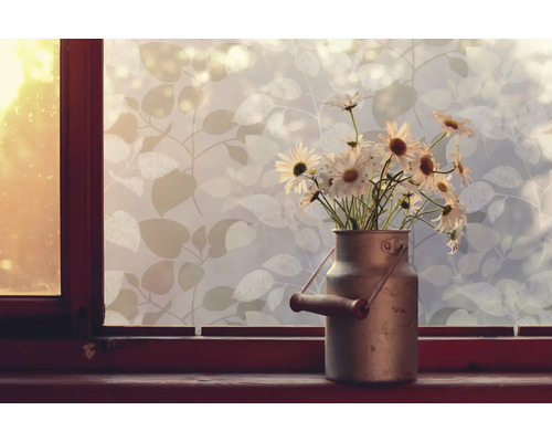 Film pour fenêtre à motif de feuilles et marguerites dans un pot à lait