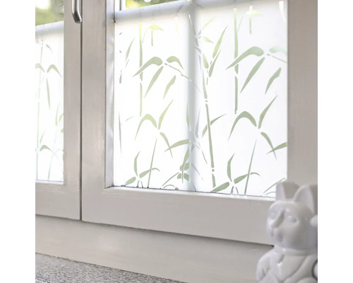 Fenêtre avec film de verre dépoli et motif bambou pour plus d''intimité