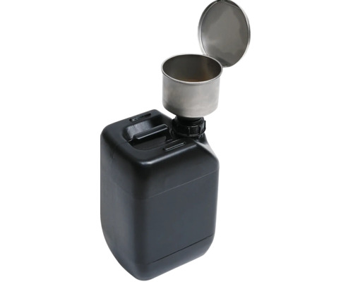 Bidon noir avec entonnoir de remplissage en métal