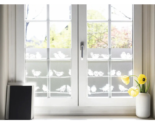 Dekorfolie mit Vogelmotiven auf einem Fenster