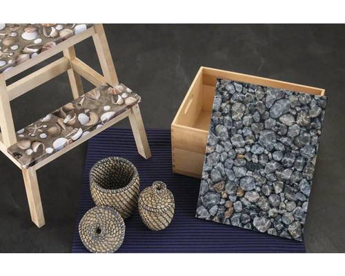 Ensemble de films décoratifs pour tabourets, caisses et boîtes avec motifs de pierres et de coquillages