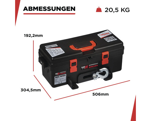 Image des dimensions et du poids du treuil portable WARRIOR WINCHES