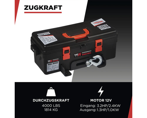 Treuil universel portatif dans une boîte à outils avec accessoires et une force de traction de 1814 kilogrammes