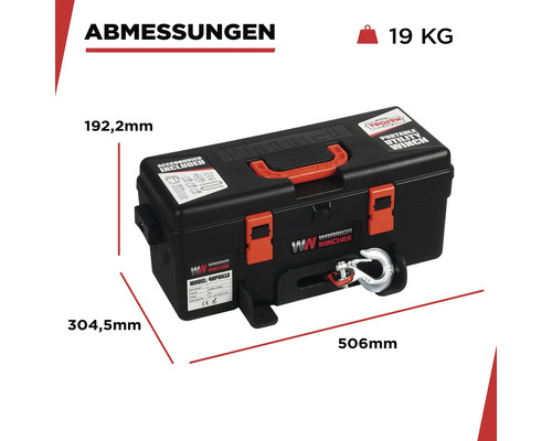 Image d''un treuil portable Warrior avec dimensions