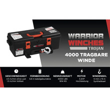 Treuil portable Warrior Winches Trojan 4000 avec accessoires dans un boîtier noir