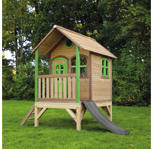 Spielhaus aus Holz mit Rutsche für den Garten