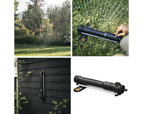 Gartenbewässerung mit einem Sprinkler für Rasenflächen, zur Wandmontage und zur Verwendung auf dem Rasen