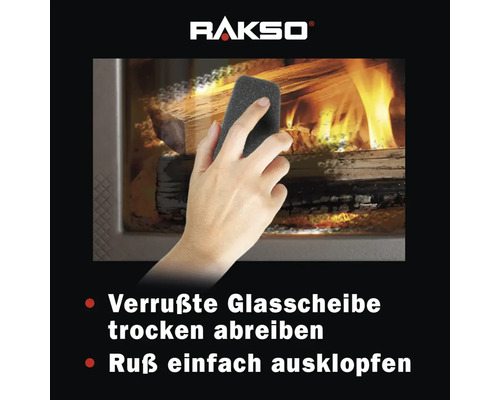 Rakso Logo. Reinigung eines Kamins mit einem Schwamm.