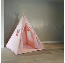 Tente de jeu rose pour enfants avec fenêtres et poutres en bois