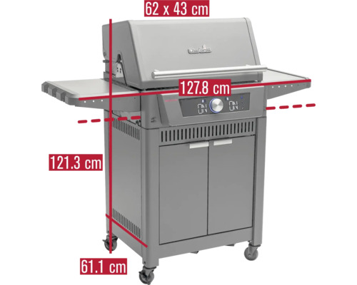 Barbecue à gaz Char-Broil avec dimensions 62 x 43 cm, 127.8 cm, 121.3 cm et 61.1 cm