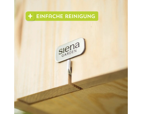 Einfache Reinigung des Produkts und Siena Garden Logo