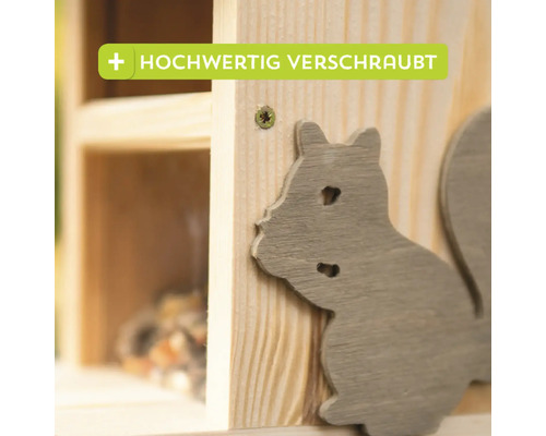 Detailansicht eines hochwertig verschraubten Eichhörnchenhauses aus Holz