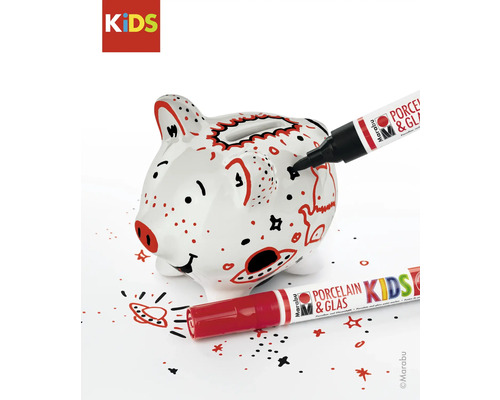 Bemalte Spardose in Schweinchenform mit Porzellan- und Glasmalstiften