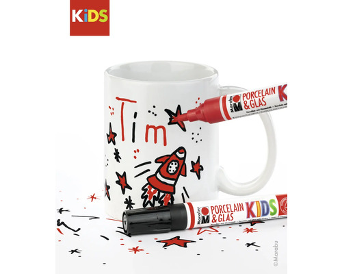 Bemalte Tasse mit Porzellan- und Glasmalstiften