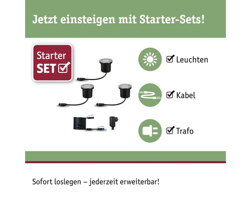 Kit de démarrage pour spots encastrables au sol avec luminaires, câbles et transformateur