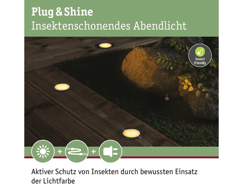 Plug and Shine Lumière du soir respectueuse des insectes: Spots encastrés dans le jardin avec protection contre les insectes