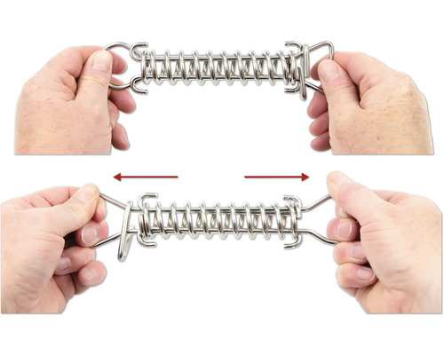 Illustration d''un ressort de traction métallique tiré par deux mains