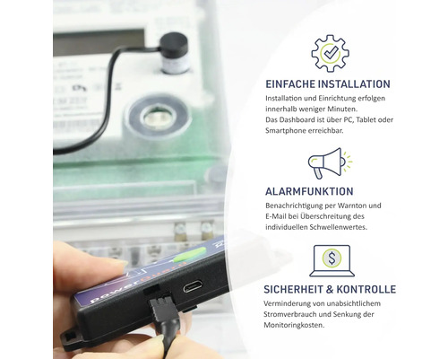 Stromzähler mit einfacher Installation, Alarmfunktion, Sicherheits und Kontrollfunktionen